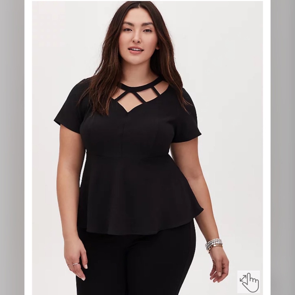 Torrid Black Crepe Caged Peplum Top
